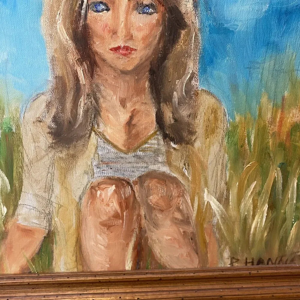 Female Portret Original Oil painting Beauty Girl Expressive Signed Framed VTG - Picture 9 of 11